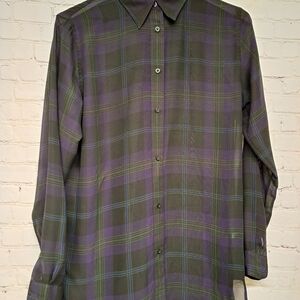 Lauren Ralph Lauren Men's Green and Purple Plaid Shirt